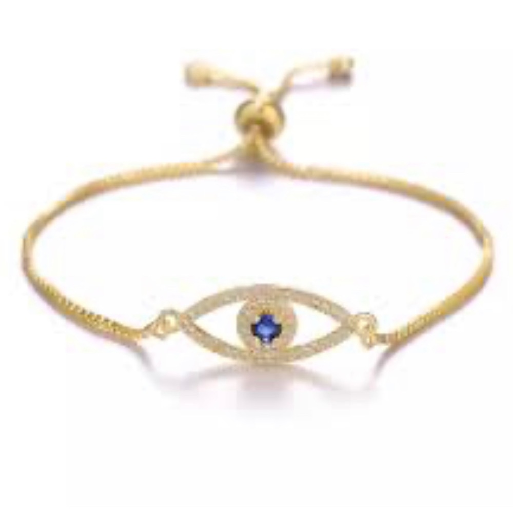 Eye Candy Evil Eye 18k gold plated CZ sapphire adjustable bracelet
